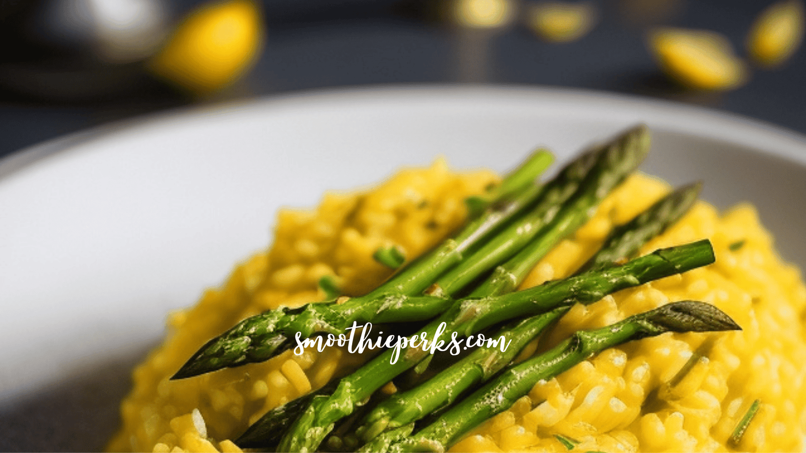 Saffron-infused Lemon Risotto with Grilled Asparagus Spears