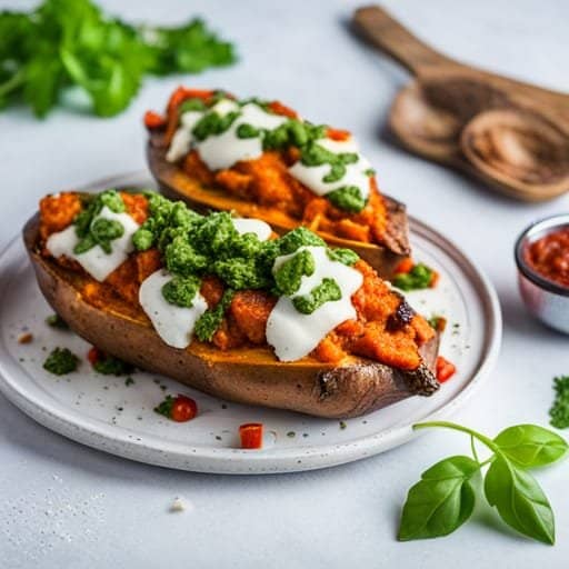 Pesto-Stuffed Sweet Potatoes with Chicken